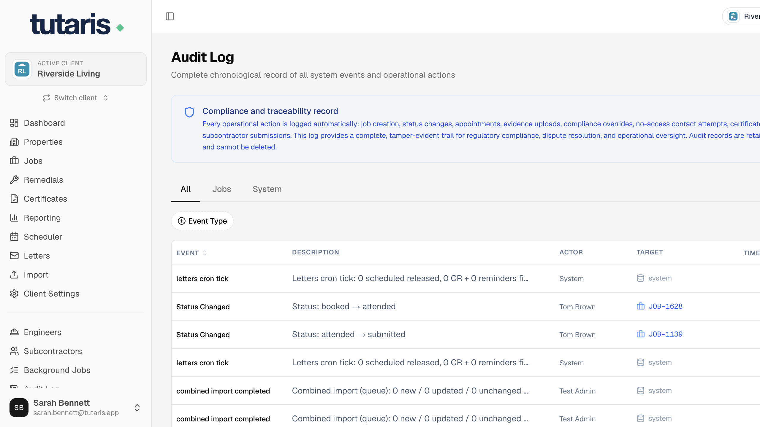 The Audit Log, every event in date order.