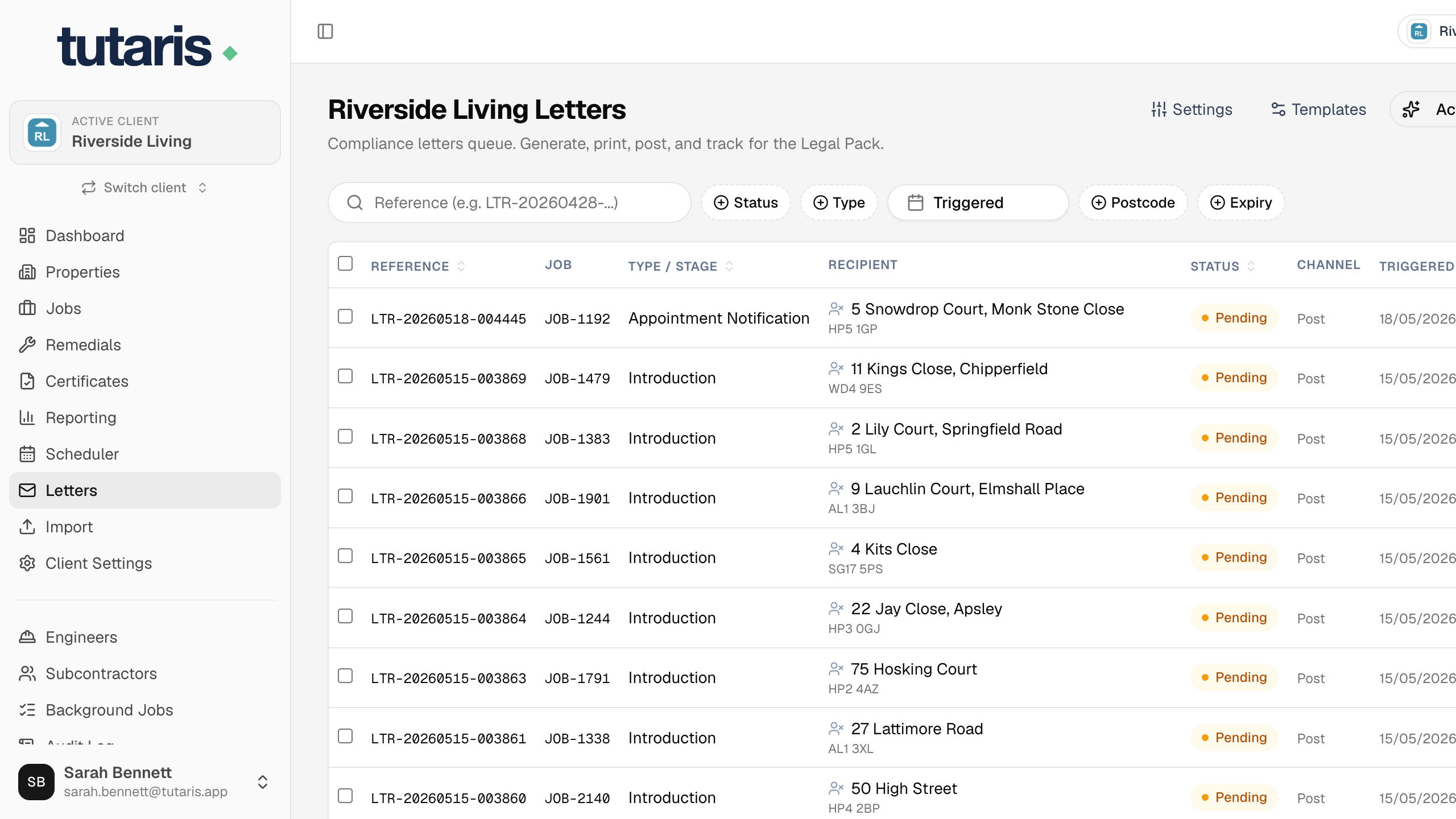Each letter on the queue shows its type.